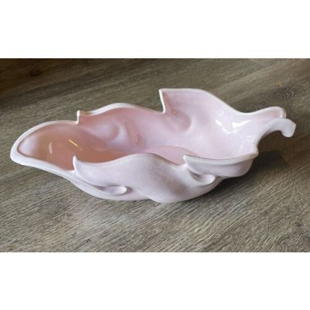 Vintage Imperial F24 Pink Made In USA Pottery Ceramic Bowl Leaf Shape MCM
